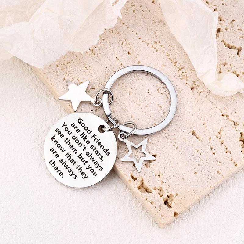 Unique Friendship Gift Stainless Steel Keychain With Star Design For Birthdays And Parties