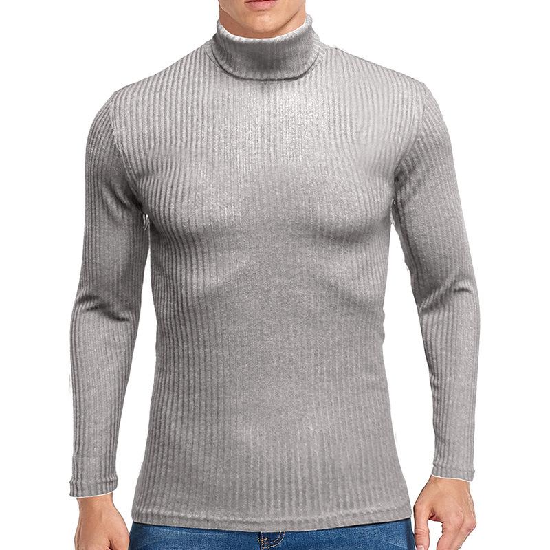 Men's Knitting Bottom Shirt Fashion High Neck Long Sleeve Fitting Versatile T-shirt Vintage Trendy Casual Wear Minimalist Fashion Breathable Shirt