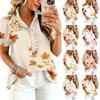 Women's Fashion Casual Ruffled V-Neck Print Blouse Top