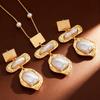 Jewelry Set Metallic Texture Double-Layered Earrings Necklace with Geometric Design Irregular Imitation