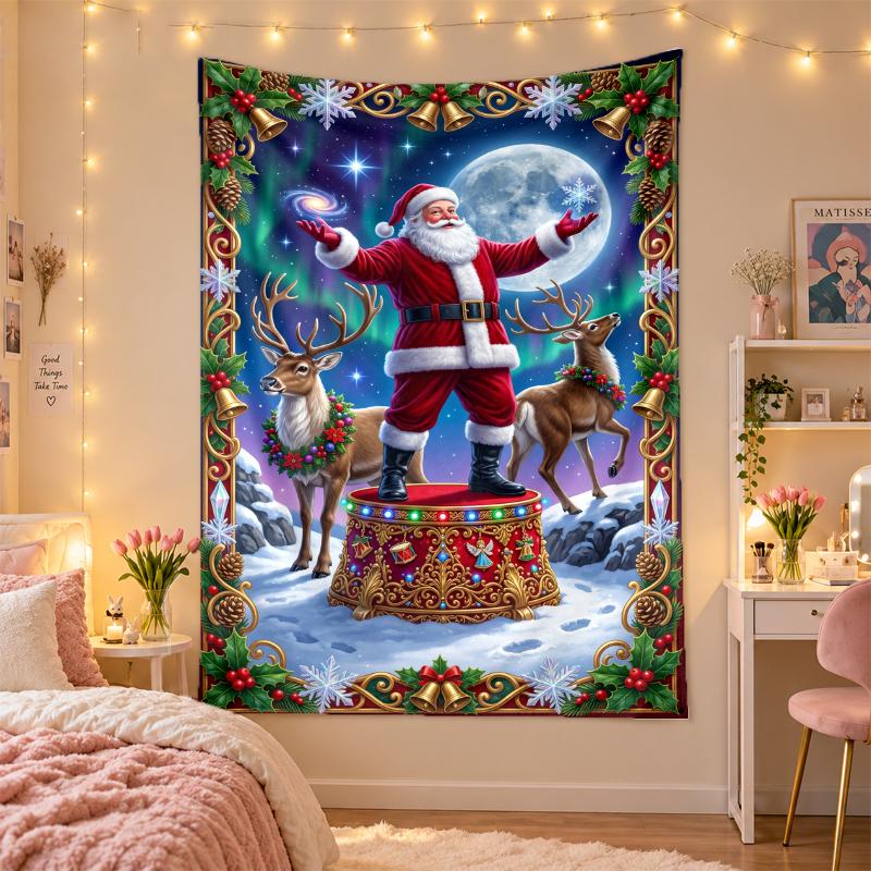 Weihnachtlich bedruckter Wandteppich für Schlafzimmer Wohnzimmer Wanddekoration Feiertagsgeschenk