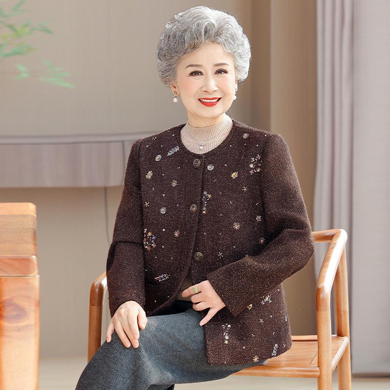 

Spring Woolen Coat for Elderly Women - Round Neck, Long Sleeve 5XL (145-160 lbs)
