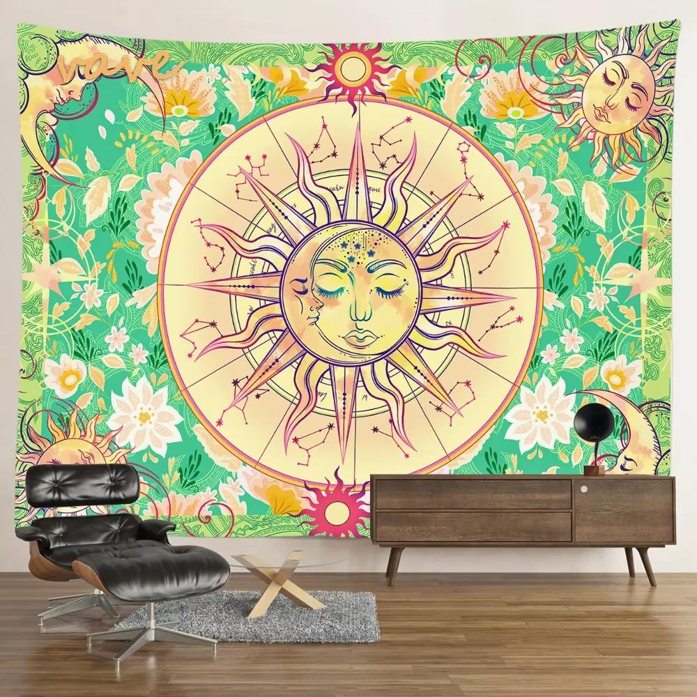 Sun Moon Tarot Tapestry Wall Hanging Bohemian Style Witchcraft Astrology Cloth Fabric Tapestry Flag Living Room Background Cloth