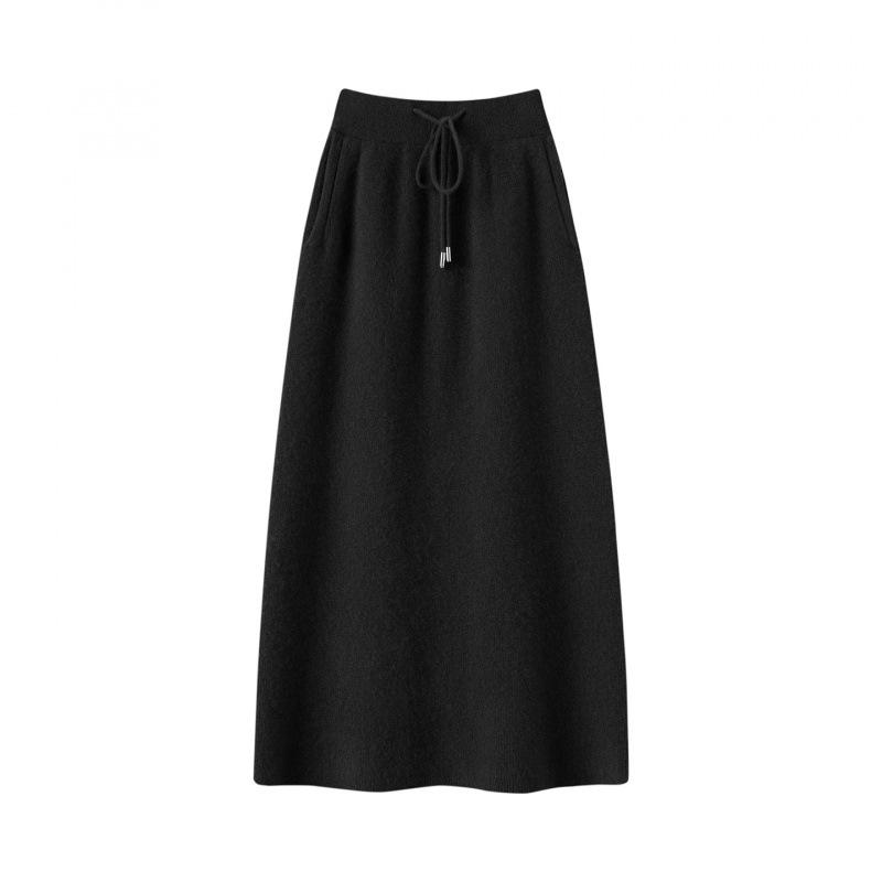 Women s 100% Pure Cashmere Mid-Length Skirt with Pockets & Drawstring – Warm Knit for Autumn/Winter Large
