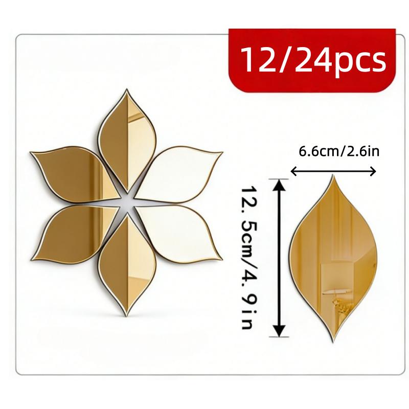 

12/24pcs Golden Flower-Golden Artistic Decorative Mirror - French Style - Suitable for Bathroom, Living Room 12pcs золотой