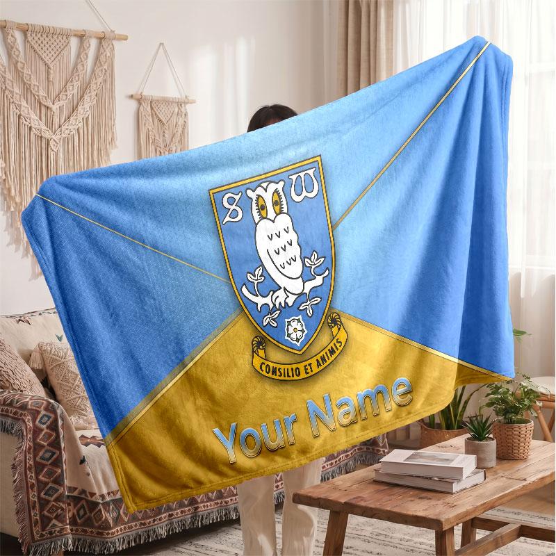 Sheffield Wednesday FC Personalized Fleece Blanket With Football Logo, Custom Name Text Soft Warm Home Throw Blanket