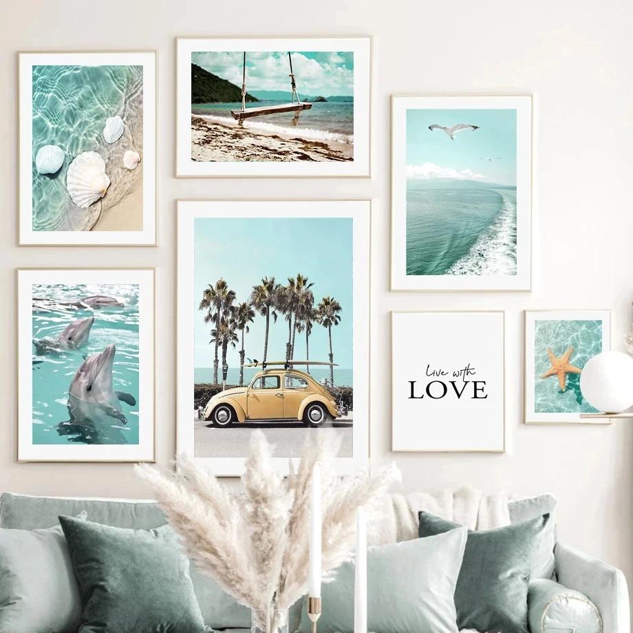 Green Beach Scenery Seascape Landscape Aesthetic Canvas Painting Posters and Prints Wall Art Picture For Living Room Decoration