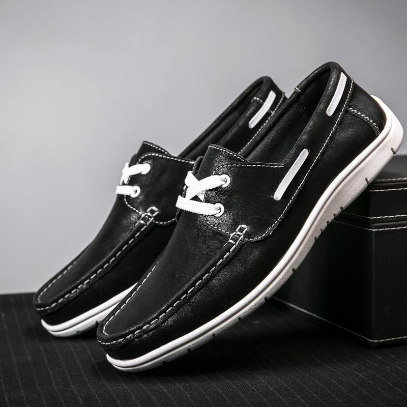 

Новейшая классическая однотонная мужская обувь Boat Shoes Brand Leather Loafers Mens Slip On&Amp;Повседневная обувь на шнуровке для мужчин Дышащая ленивая обувь Мода 40