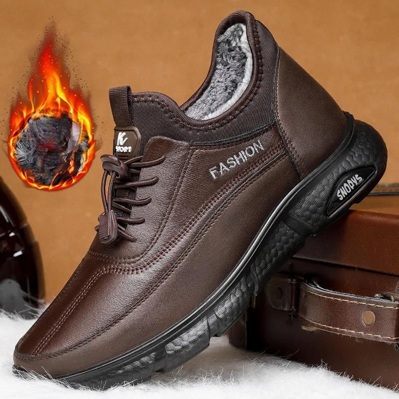 

Зимние мужские теплые сноубутсы Модные мужские хлопковые ботинки Повседневные мужские ботинки из ПУ кожи Удобные плюшевые кроссовки 45 коричневый