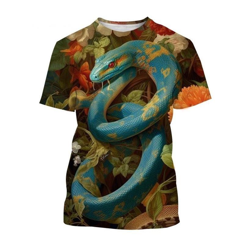 

3D Printed Snake Flower T-Shirt For Men Cool Animal Pattern Tees Summer Street Short Sleeve Tops Oversized Women T Shirts XXS