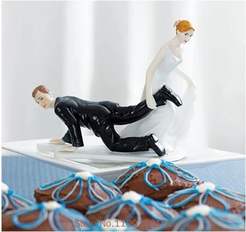 Funny Wedding Cake Toppers Dolls Romantic Bride And Groom Figurines Stand Topper Decoration Supplies Marry Resin Figurine