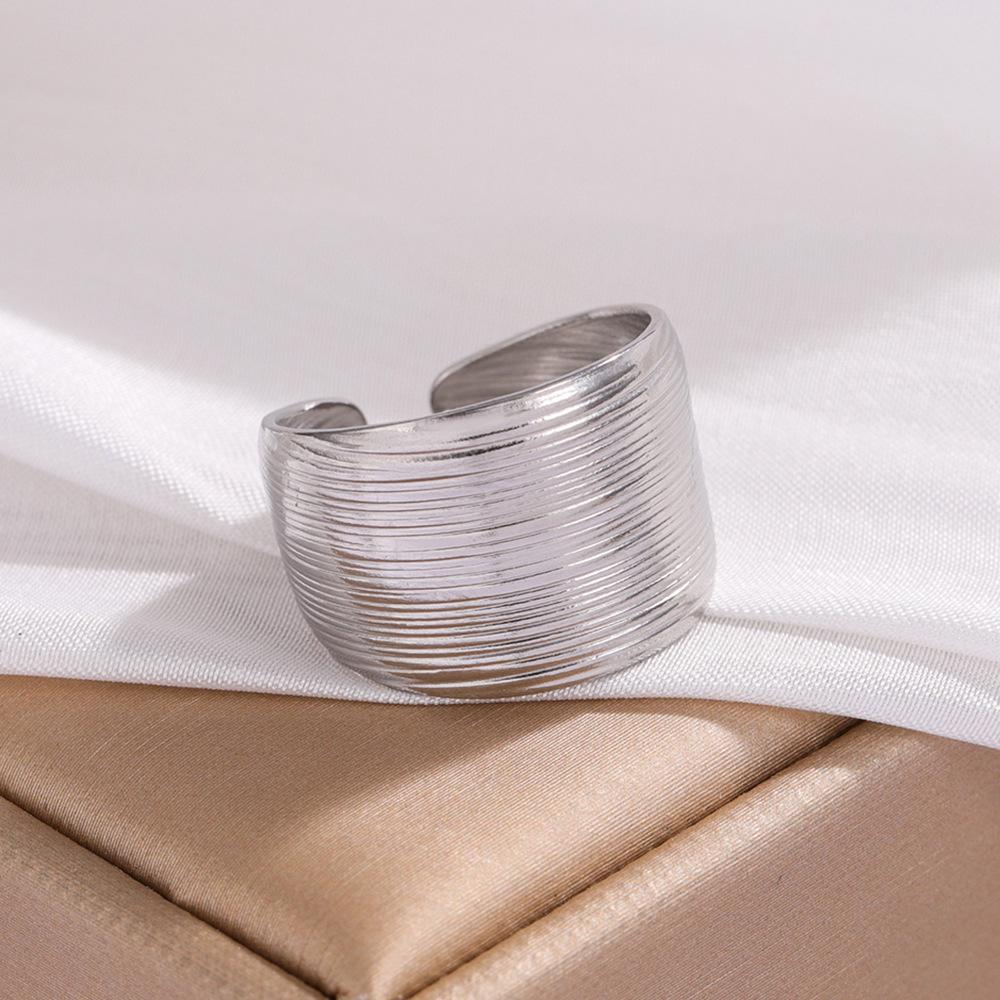 Stylish Geometric Wide Band Titanium Steel Open Ring