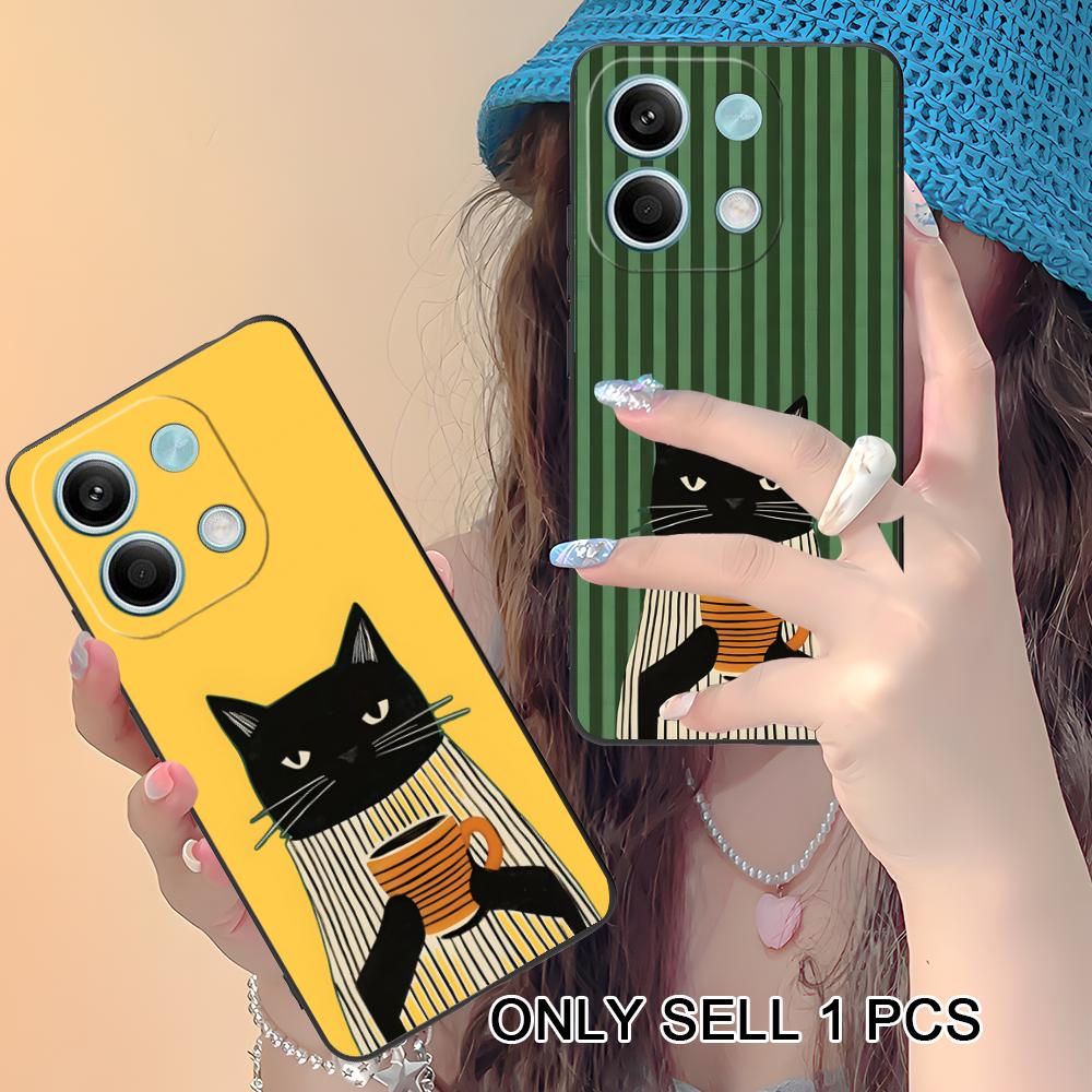 Cute Coffee Cat Matte TPU Mobile Phone Case for Xiaomi Redmi Note 14 13 12 11 S Pro Plus 4G 5G Colorful Printing Cover