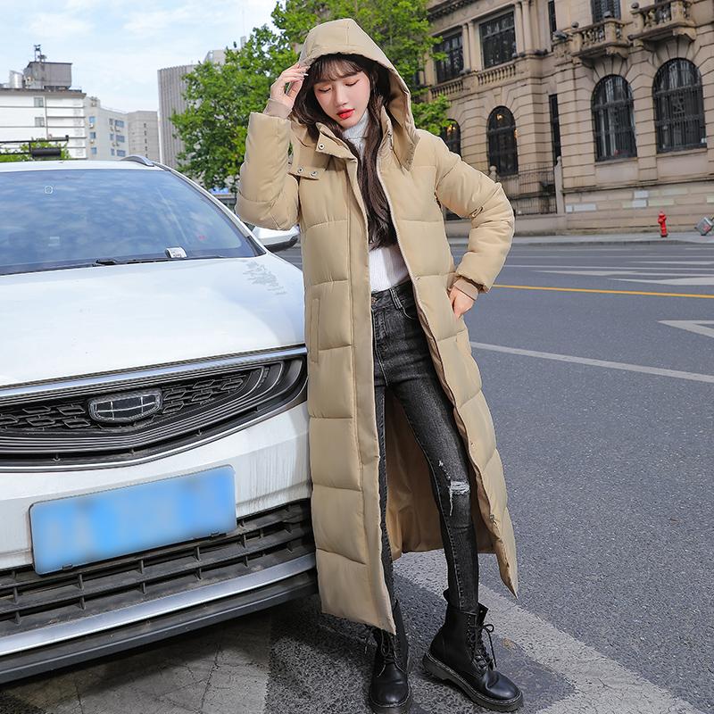 High Quality Fashion Autumn Witner Women's X-long Hooded Winter Down Parka Ladies Warm Slim Split Jacket Coat Female