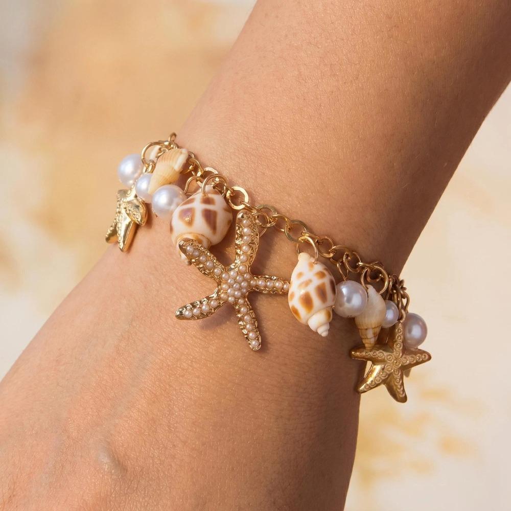 Seashell Bohemian Bead Bracelet Alloy Conch Beaded Wristband Seaside Beach Trip
