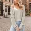 Ladies Autumn Winter Long Sleeve V Neck Solid Color  Pullover Knitted Sweater Knitwear Top