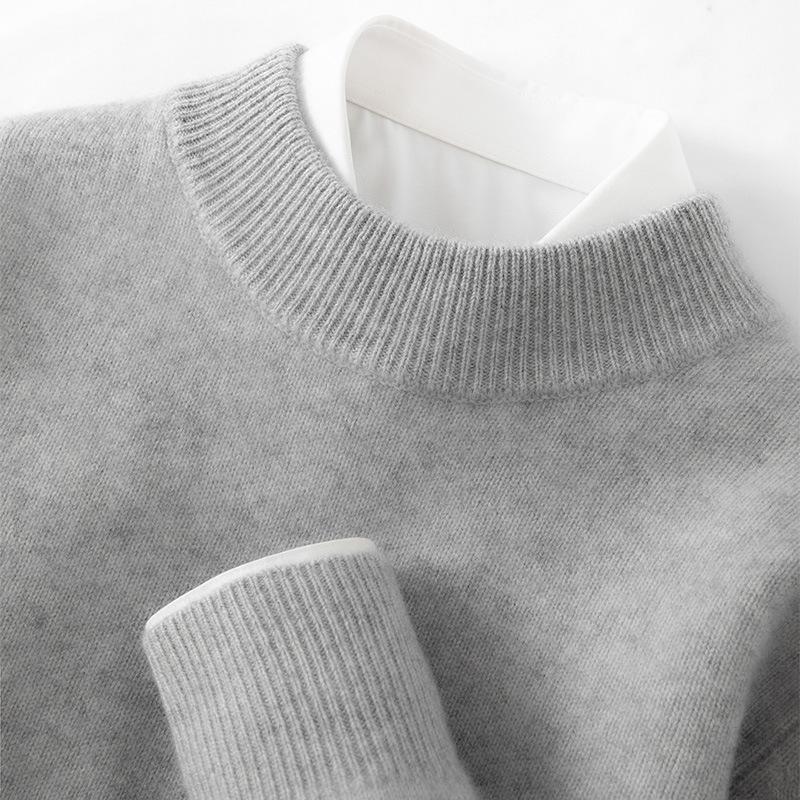 Men's High Neck Cashmere Sweater - Long Sleeve, Solid Color, Loose Knit Pullover for Autumn & Winter