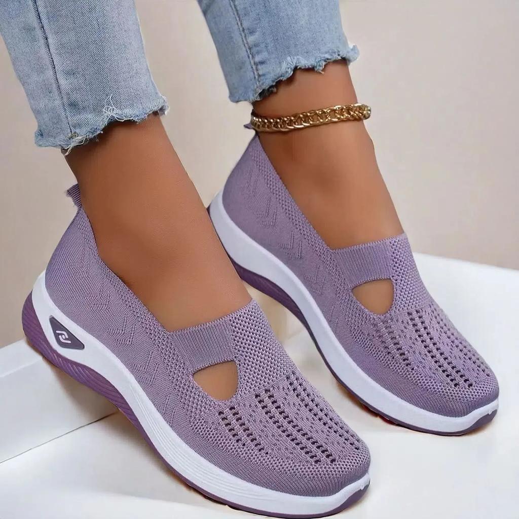 Fashion Soft Sole Knitted Sneakers for Women Breathable Comfort Casual Sports Shoes Woman Lightweight Hollow Out Mesh Flats Summer Shoes
