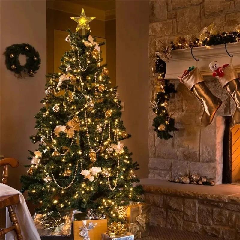 15/19cm Light Glowing Star Tree Topper Decor LED Christmas Tree Ornament Home Party New Year Supplies Navidad with Battery Box