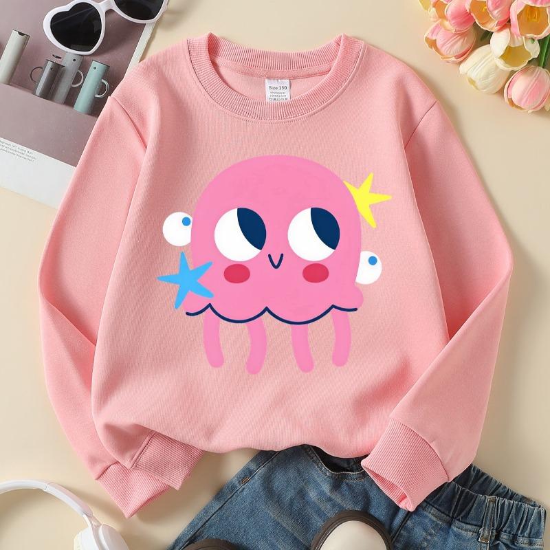 Kids Crewneck Sweatshirt, Cute Pink Octopus with Stars Print, Soft Casual Pullover for Fall Winter