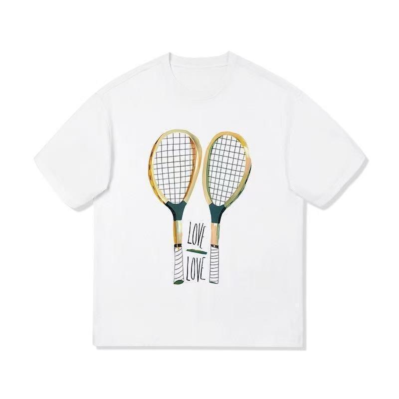 Tennis Racket Creative Print Tennis Sport Short Sleeve New Men's and Women's T-shirt Pure Cotton Top Small Foreign Style