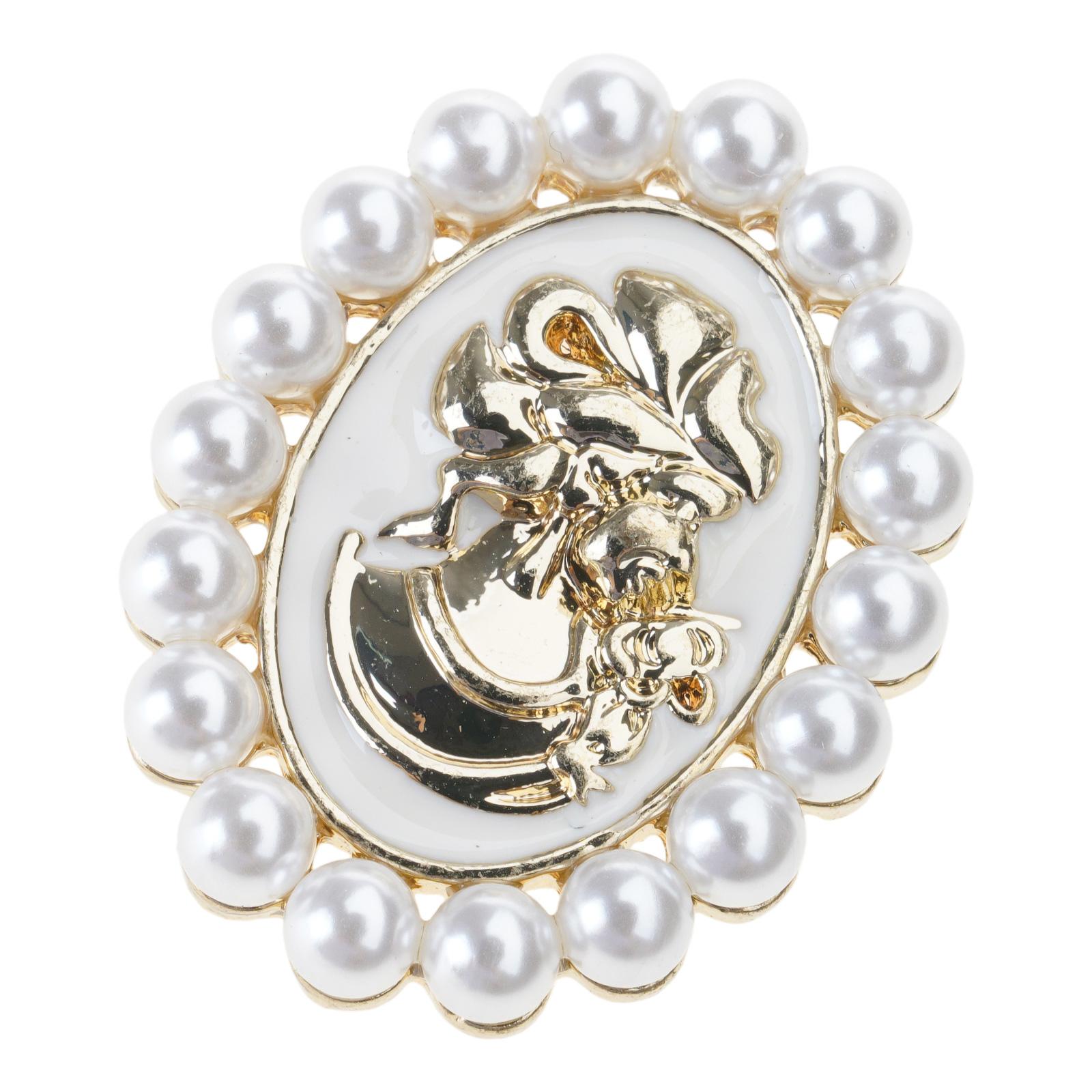 

Викторианская брошь-камея с акцентом из страз и жемчуга для женщин, элегантное винтажное ювелирное изделие, подарок для дам S белый