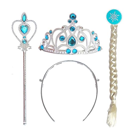 4ks/Sada Ledové Království Elsa Kamínková Koruna Hůlka Vlasový Příčesek Rukavice Doplňky na Maškarní