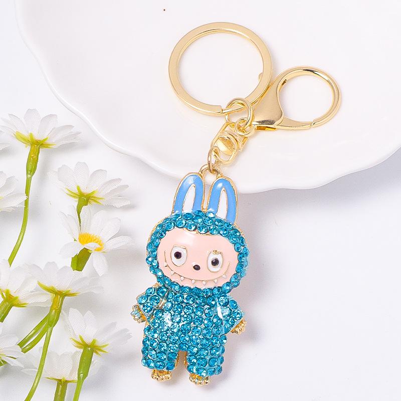 Cross Border Popular Cartoon Doll with Canvas Keychain, Small Pendant Accessories, Rhinestone Metal Rabbit Keychain