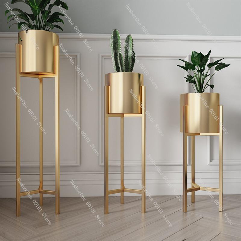 Golden Flower Stand, Indoor Light Luxury Ironwork Flower Pot Stand, Elegant Floor-Standing Home Living Room Decoration, Stylish