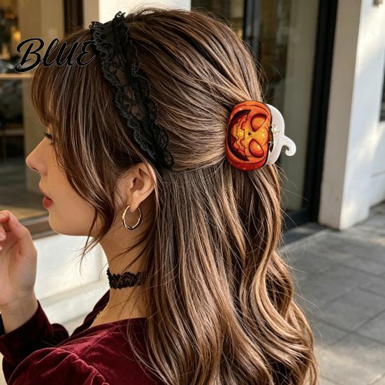 Half-tied Hair Clip Back Head Claw Reinforced Shark with Elastic Base Halloween Skull Transparent Acrylic Claw Pumpkin Bat Patterns for Bun