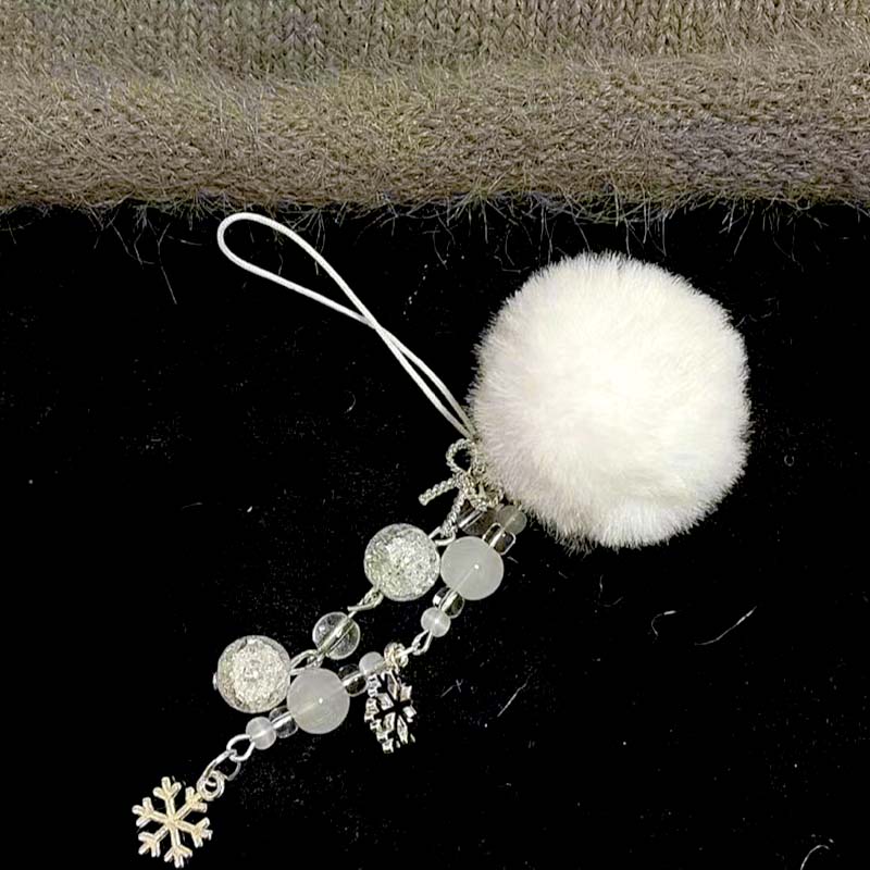 1Pc Snowflake Keychain Bow Phone Chain Hair Ball Mao Qiu Keychain Pendant Snowflake Bead String Key Buckle Chain