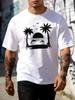 Coastal Dolphin Palm Sunset Unisexs Tee Cotton Short Sleeve Loose Summer Beach Vacation Casual Daily Male Street Tops For Adult Unisex