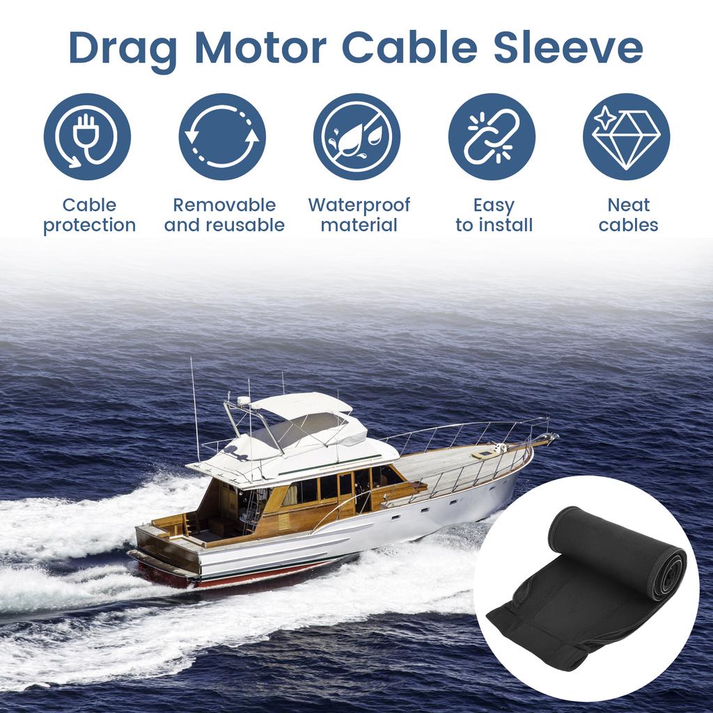 Boat Outboard Motor Rigging Sleeve 47 Inch Zippered Wire Wrap Trolling Motor Cords Protector for Boat Marine Outboard Fishing 7