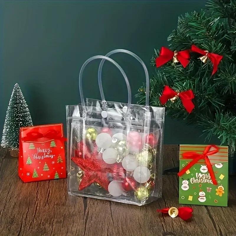 10PCS Clear PVC Tote Bag Thick Durable Handle Gift Packaging for Jewelry Candy Flower Birthday Party Favor Handbag