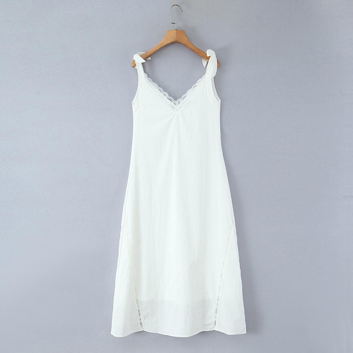 European and American style, new women s clothing, romantic retro and elegant v-neck lace splicing strap dress S грязно-белый
