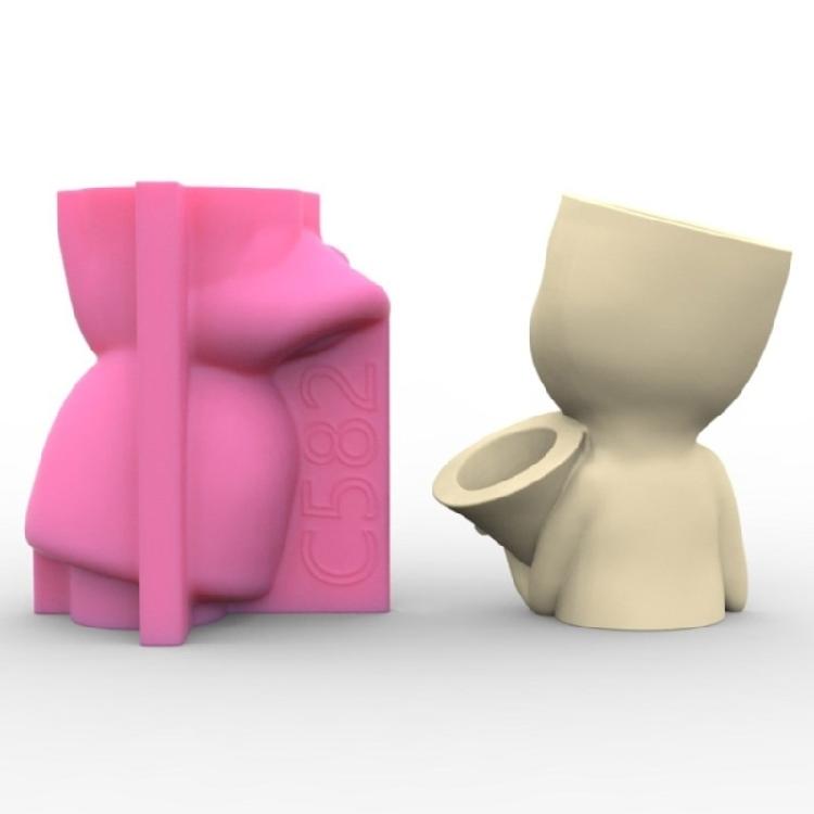 Doll with Horn Shaped Concrete Moulds DIY Vase Molds Silicone Material for DIY