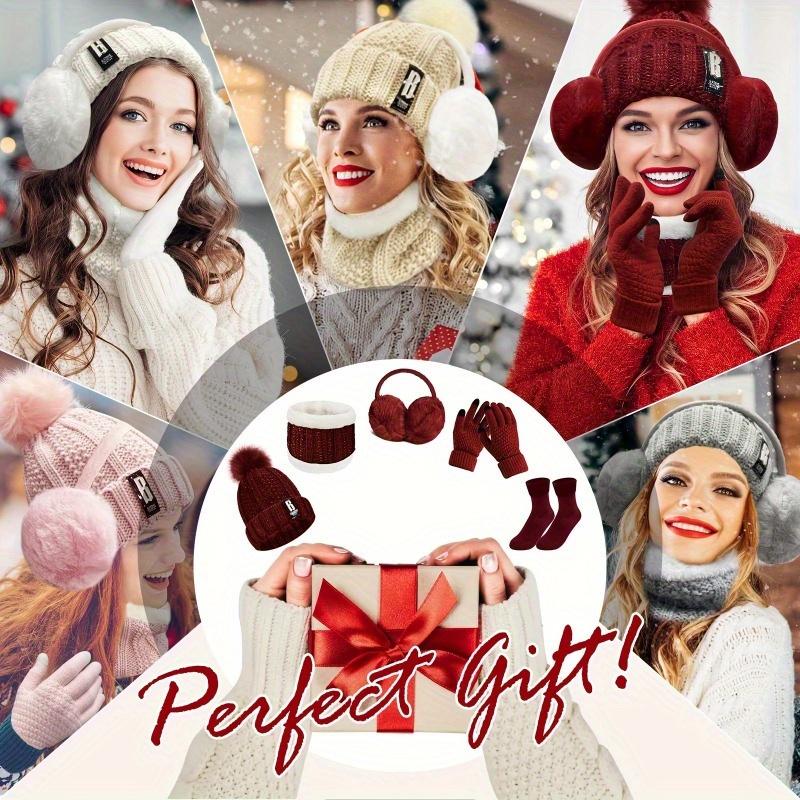 high quality5pcs/Set Winter Outdoor Sports Equipment: Thick Warm Knit Hat, Neck, Touch Screen Gloves, Plush Ear Muffs and Snow Socks, Suitable for