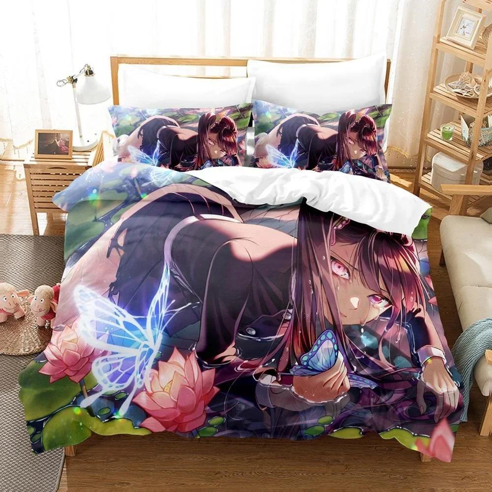 3D Printed Anime Bed Sheet Demon Slayer Bedding Set Single Twin Full Queen King Size Bed Set Adult Kid Bedroom Duvet Cover Sets