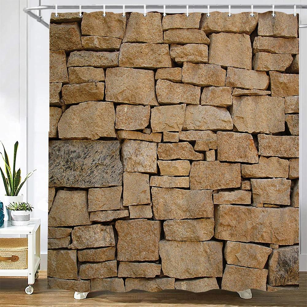 

Каменная стена Живопись Занавеска для душа Занавеска для ванной комнаты Полиэстеровая ткань Арт Занавески для душа Декор туалета Водонепроницаемая С крючками W90xH180cm