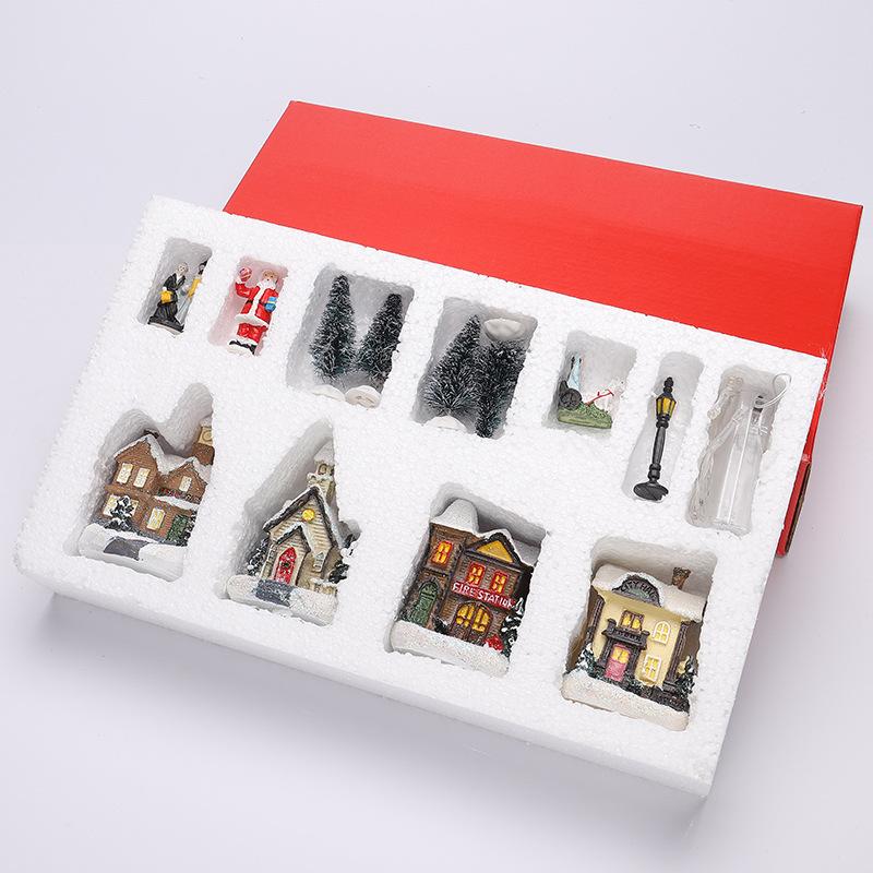 Christmas Glowing Little House Set Resin Christmas Little House Ornaments Christmas Gift