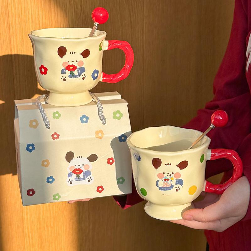 Birthday Gift for Girls, Cute Polka Dot Pacha Dog Goblet, High-value Ceramic Mug, Gift Box