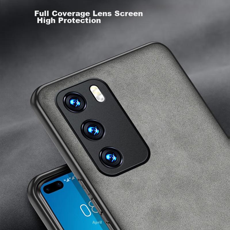 Huawei P40 Phone Case, P40 Full Lens Protection, Silicone Soft Edge, Shockproof, Ultra-Thin, Simple And Leather Texture Case, Quiet Black