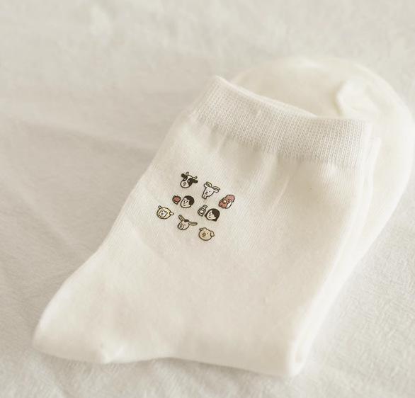 

Cartoon Hot Stamping Kitten White Medium Tube Socks Combed Cotton Breathable Comfortable College Socks one size
