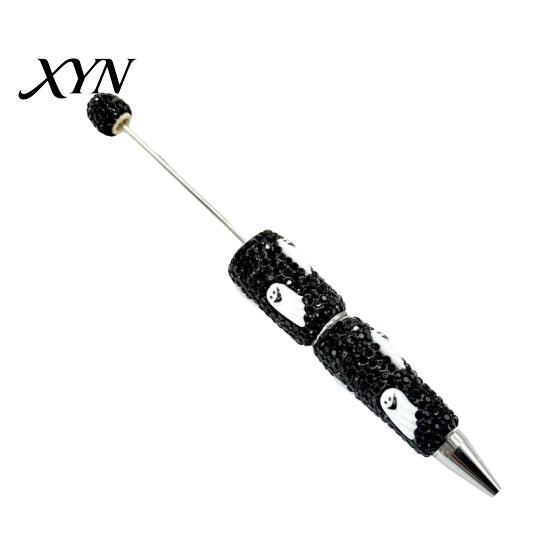 Rhinestone Writing Pen Beadable Pen, Glitter Plastic Beaded Halloween Pumpkin Ghost Skull DIY Set Gel Ink for Craft Making, School Office Supplies