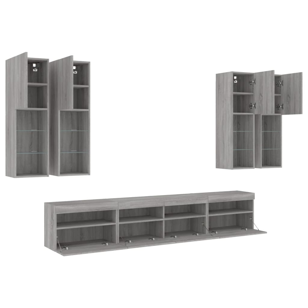 7 Piece TV Wall Unit with LED Lights Grey Sonoma