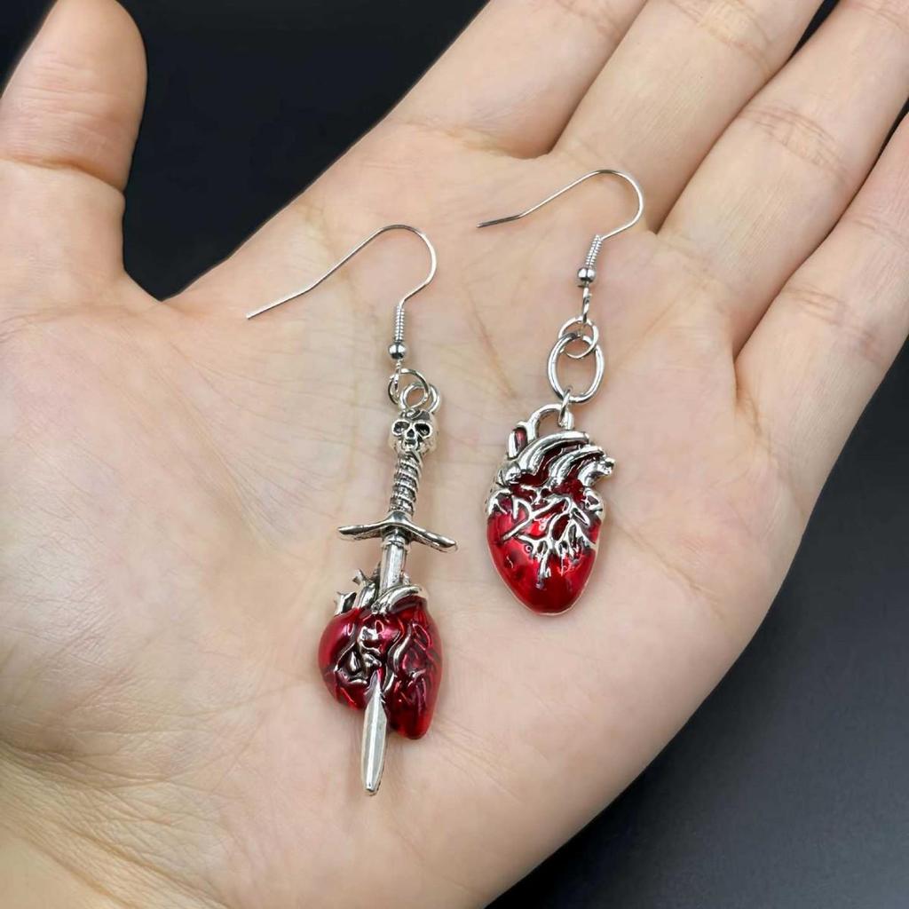 Heart with Sword Gothic Earrings - European & American Style