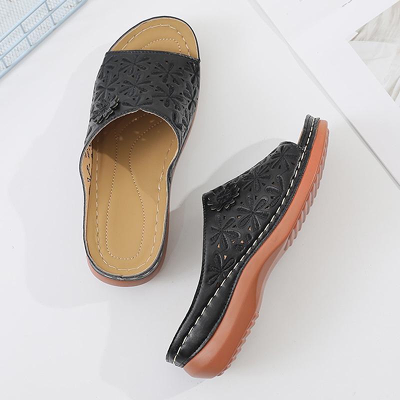 Papuci cu platformă Lucyever Vintage Flower pentru femei 2024 Vară Sandale cu pană cu degete deschise Femeie Confortabil Mărimi mari Pantofi casual 35-43