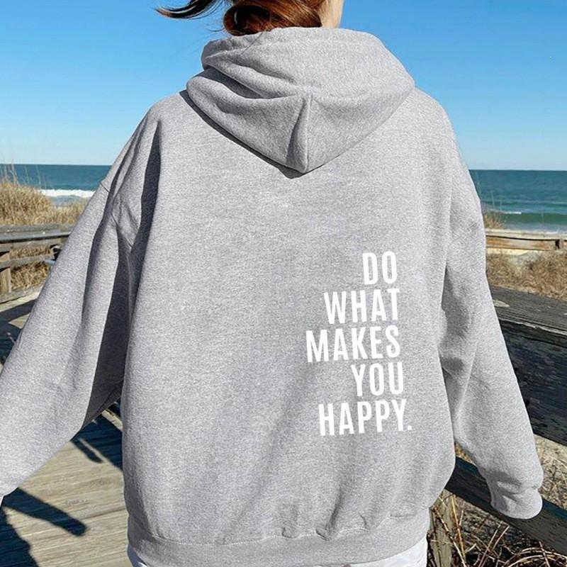 Womens Hooded Sweatshirt Streetwear Loose Fit Long Sleeve Printed Pullover Casual Top