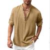 Men's Linen Henry Shirt Stand-up Collar Long-sleeved Casual Beach Shirt