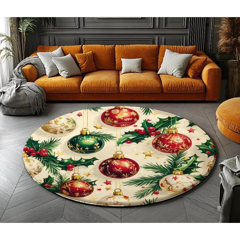 Festive Round Christmas Rug – Non-Slip Wear-Resistant Soft Floor Mat for Living Room & Bedroom Holiday Decor